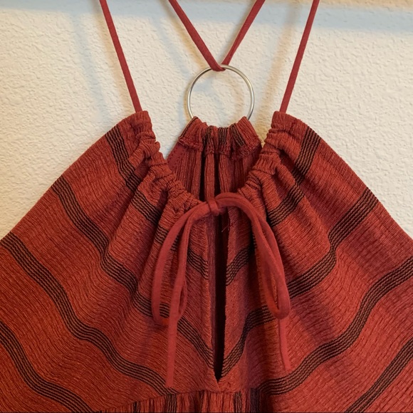 Topshop Boho Burgundy Striped Midi Dress - Size 12 (EUC) - Picture 2 of 8